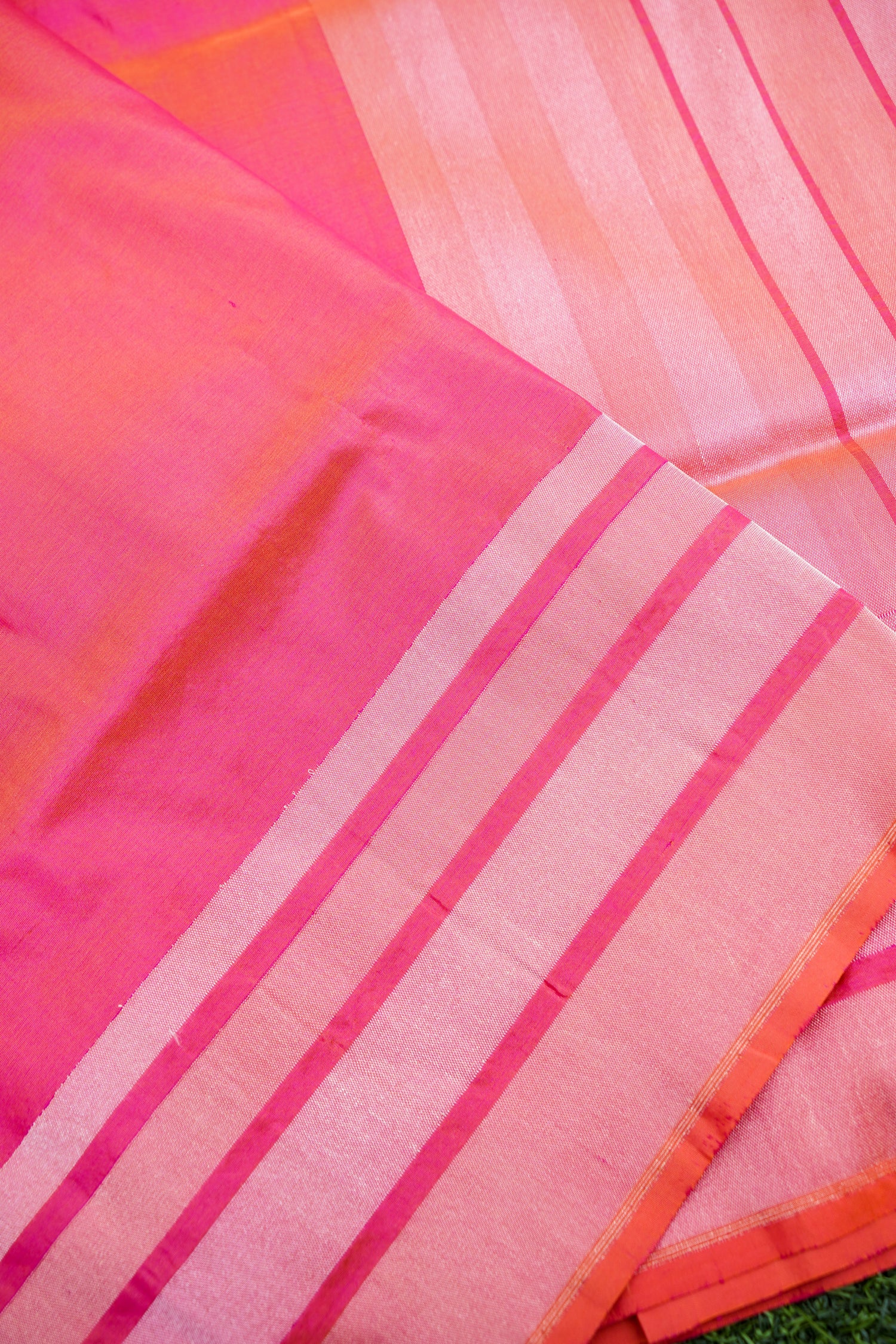 Pure Katan Silk Salaidar Zari Stripe Banarasi Saree in Hot Pink