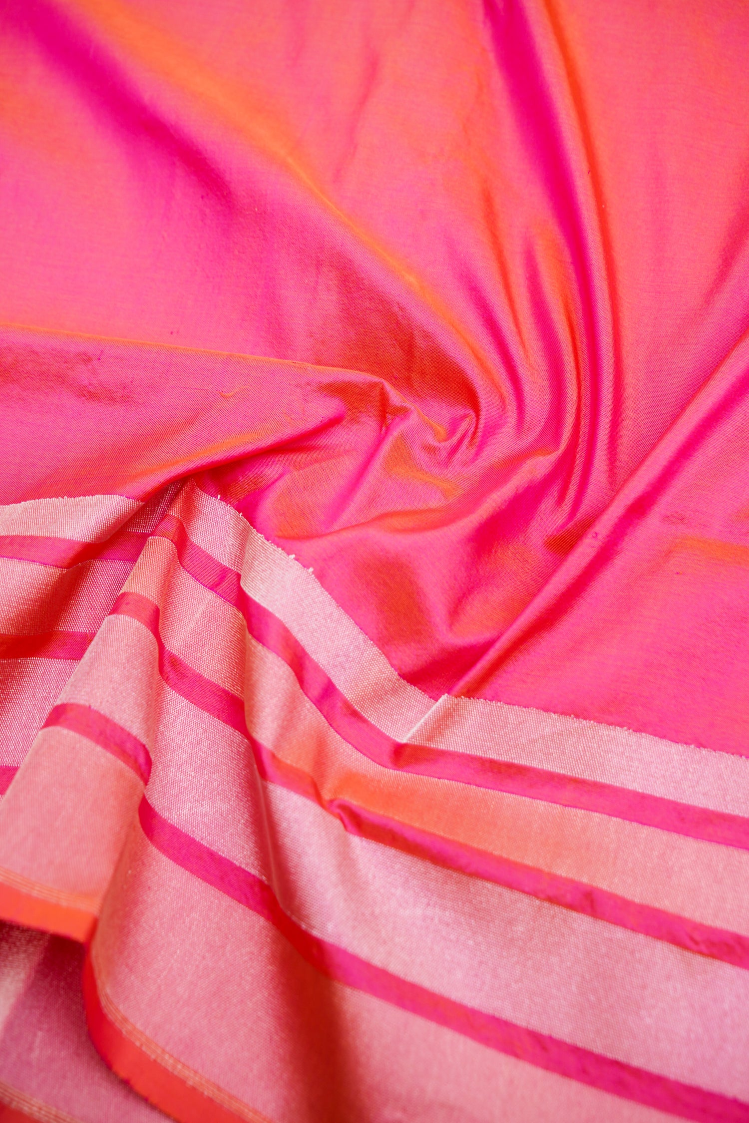 Pure Katan Silk Salaidar Zari Stripe Banarasi Saree in Hot Pink