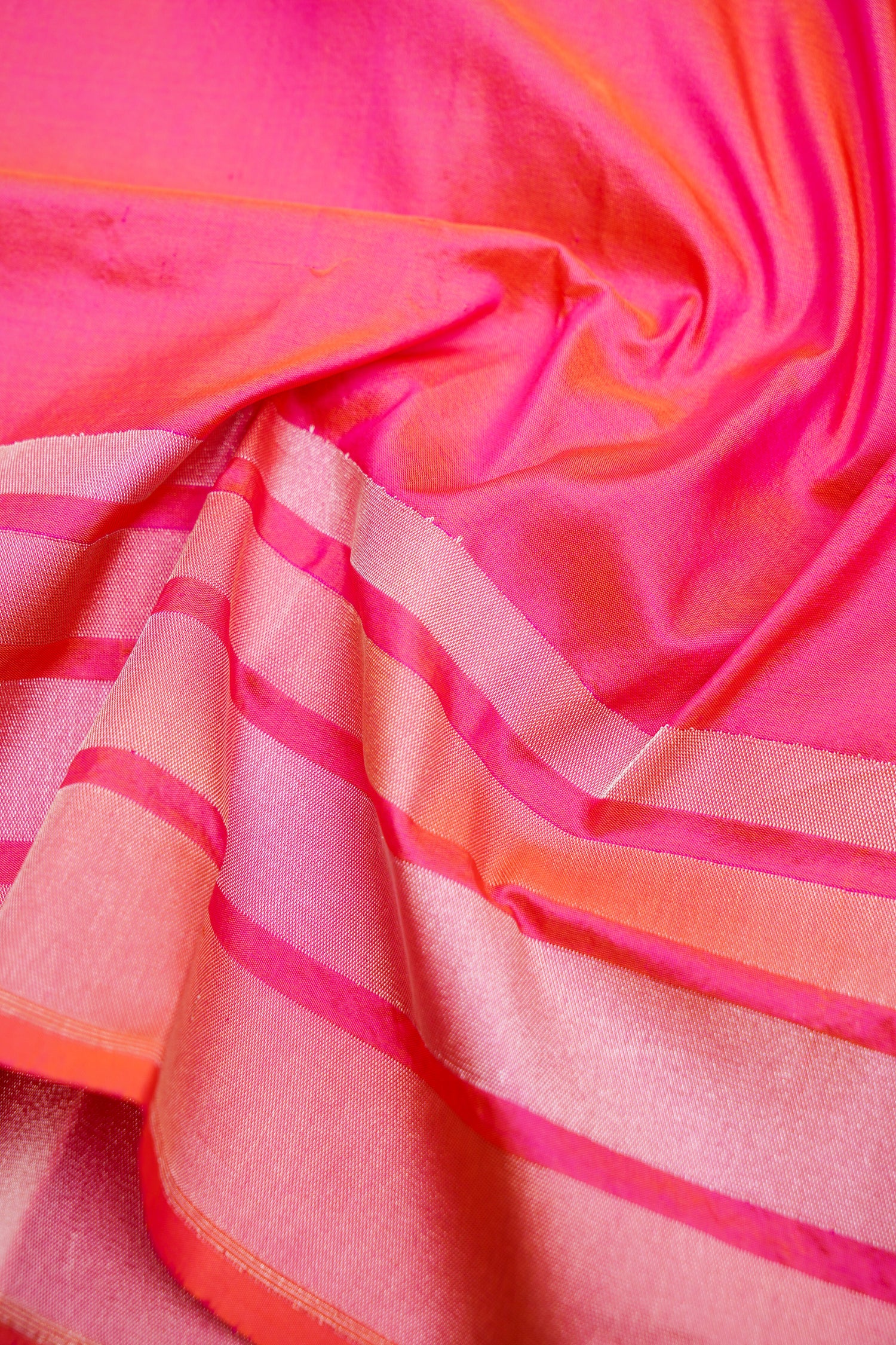 Pure Katan Silk Salaidar Zari Stripe Banarasi Saree in Hot Pink