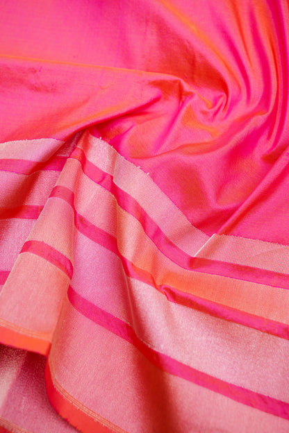 Pure Katan Silk Salaidar Zari Stripe Banarasi Saree in Hot Pink