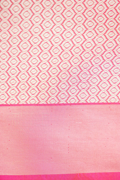 Pure Katan Silk Salaidar Zari Stripe Banarasi Saree in Hot Pink