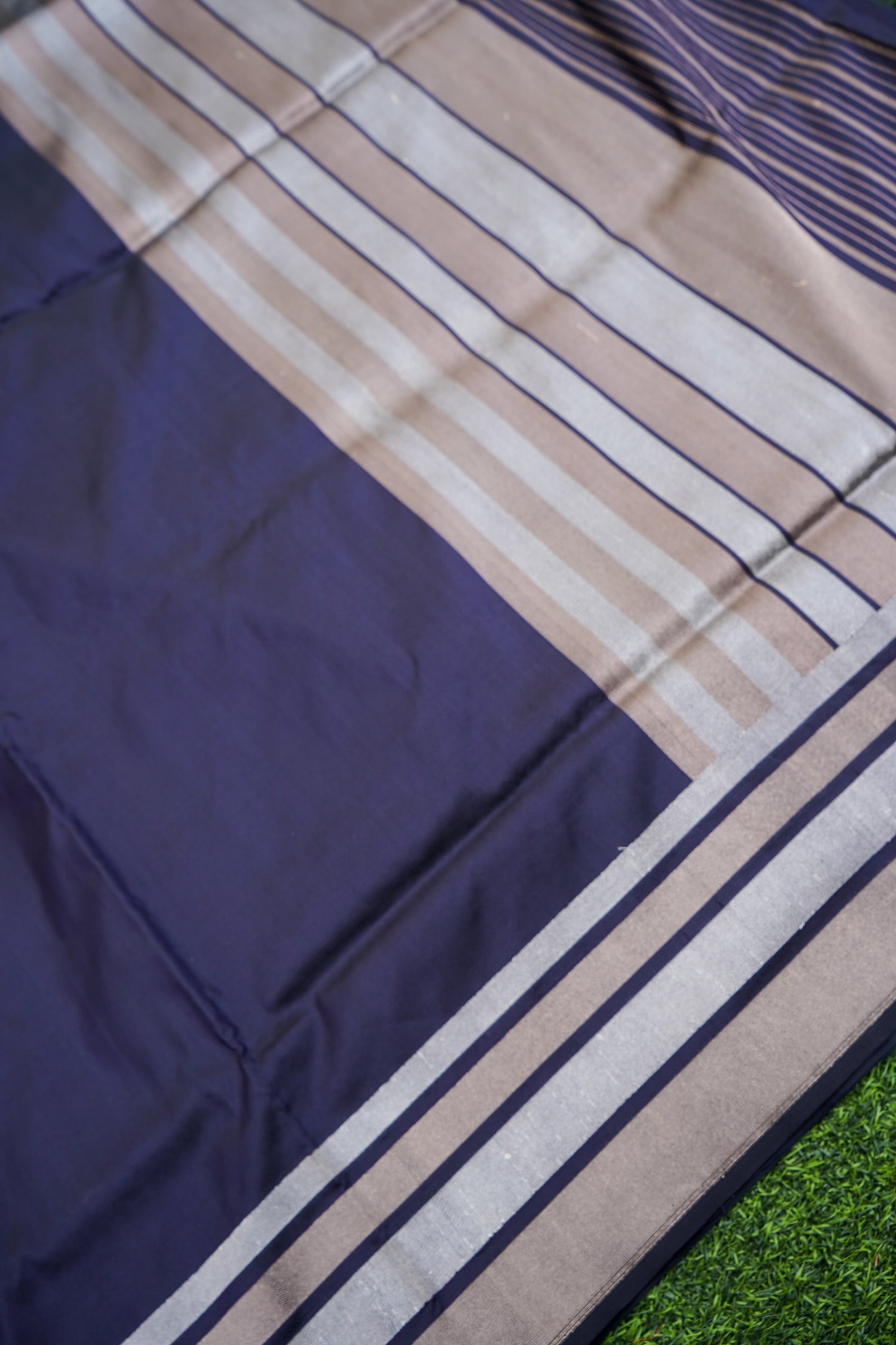 Pure Katan Silk Salaidar Zari Stripe Banarasi Saree in Navy Blue