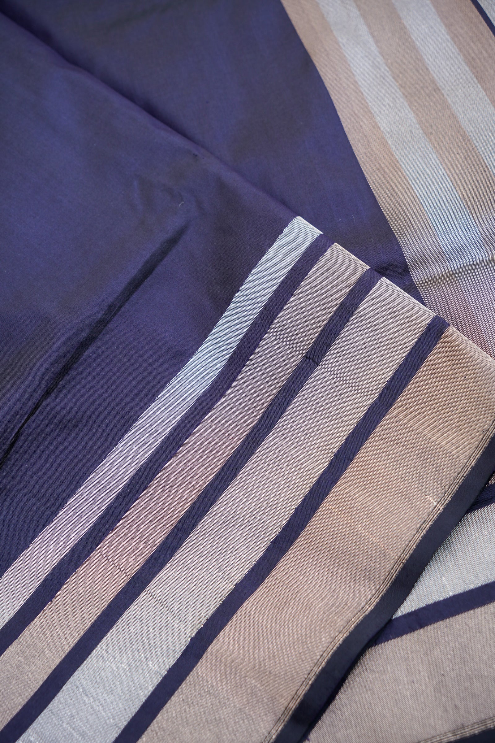 Pure Katan Silk Salaidar Zari Stripe Banarasi Saree in Navy Blue