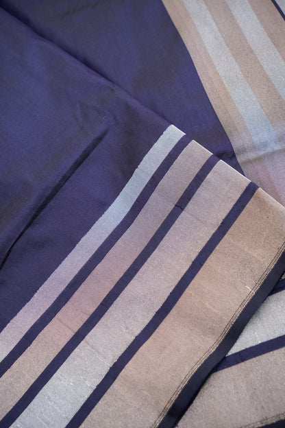 Pure Katan Silk Salaidar Zari Stripe Banarasi Saree in Navy Blue