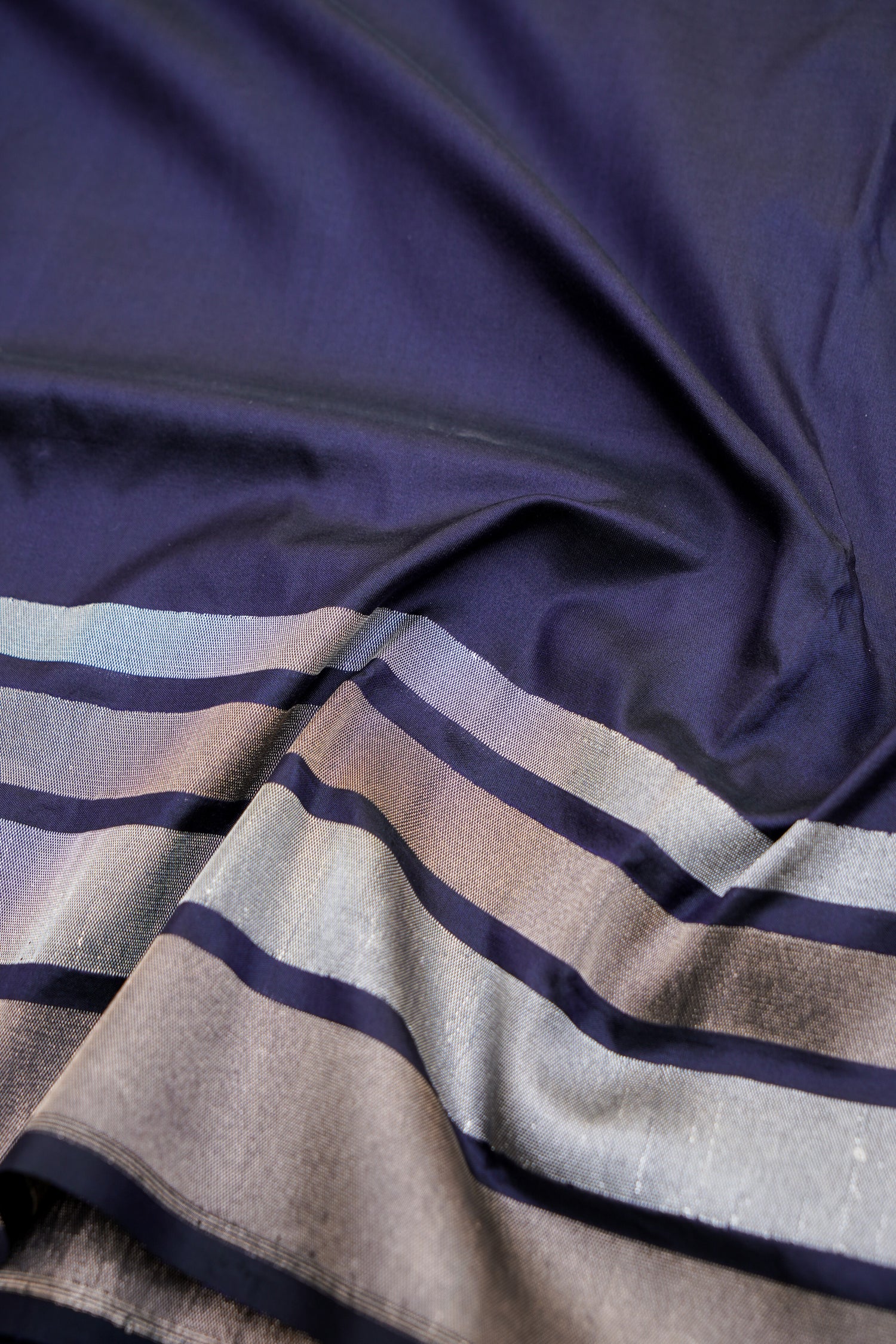 Pure Katan Silk Salaidar Zari Stripe Banarasi Saree in Navy Blue