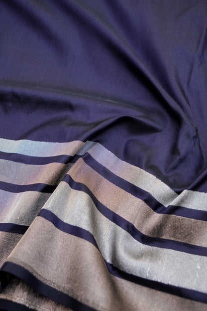 Pure Katan Silk Salaidar Zari Stripe Banarasi Saree in Navy Blue