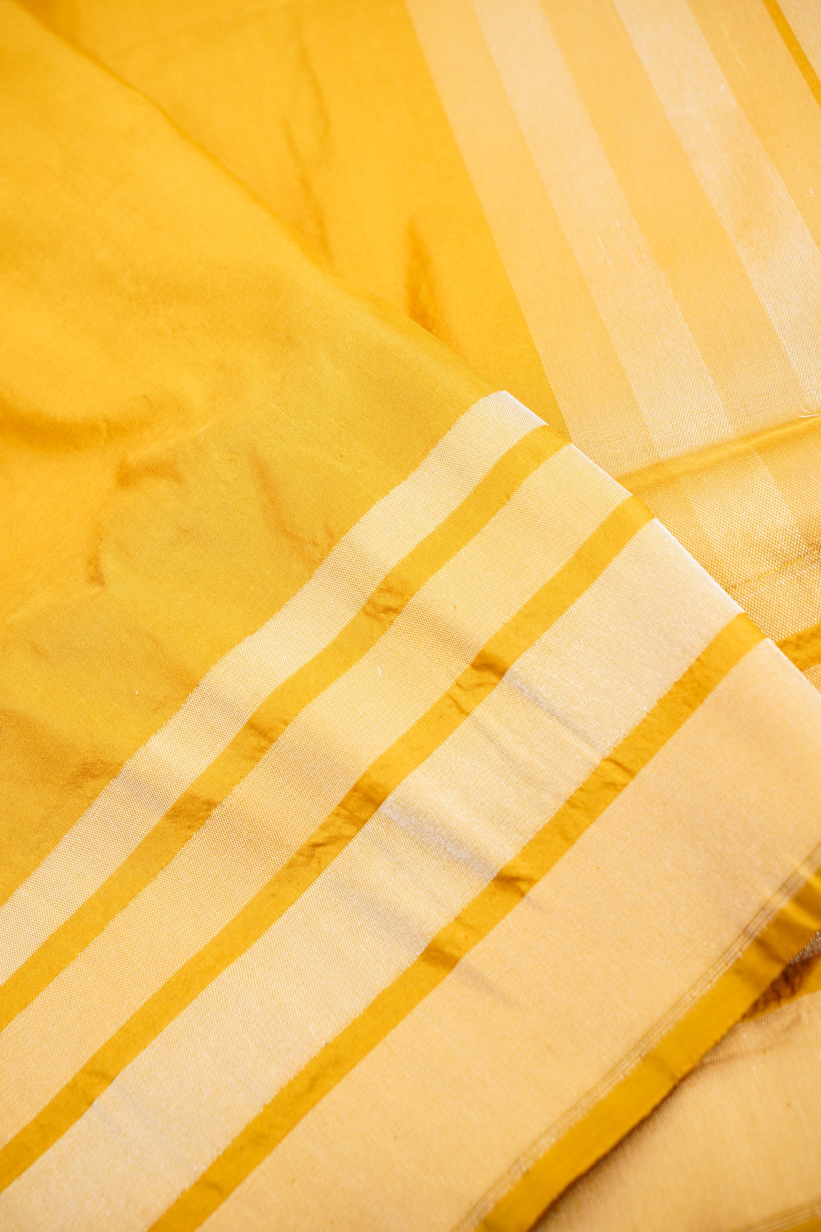 Pure Katan Silk Salaidar Zari Stripe Banarasi Saree in Marigold Yellow