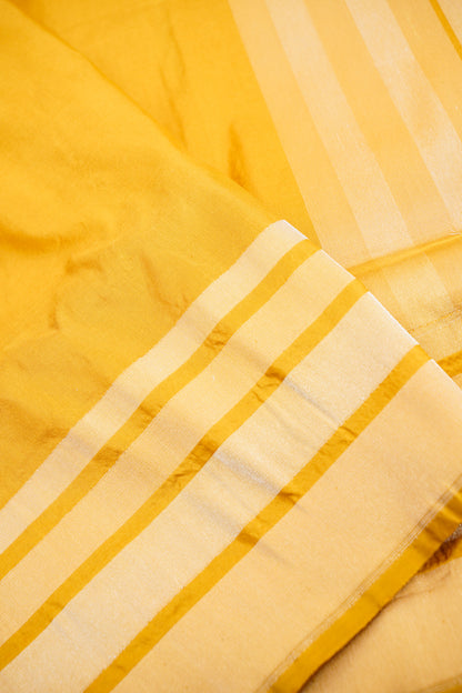 Pure Katan Silk Salaidar Zari Stripe Banarasi Saree in Marigold Yellow
