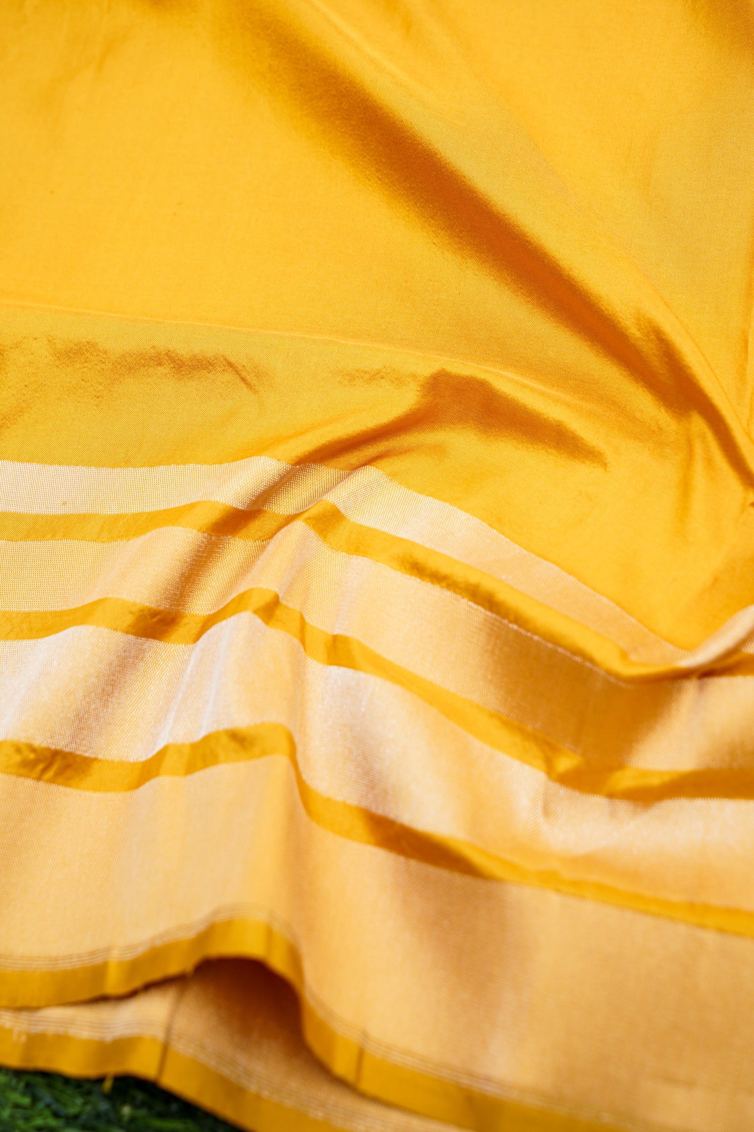 Pure Katan Silk Salaidar Zari Stripe Banarasi Saree in Marigold Yellow