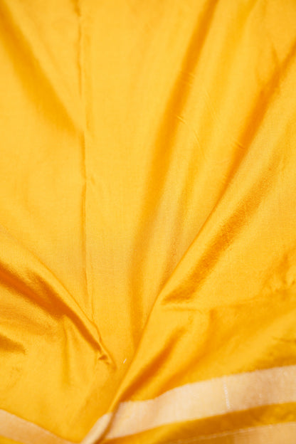 Pure Katan Silk Salaidar Zari Stripe Banarasi Saree in Marigold Yellow