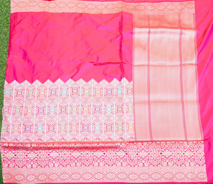 Pure Katan Silk Kadwa Meenakari Diamond Jaal Banarasi Saree in Hot Pink