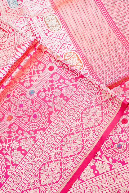 Pure Katan Silk Kadwa Meenakari Diamond Jaal Banarasi Saree in Hot Pink