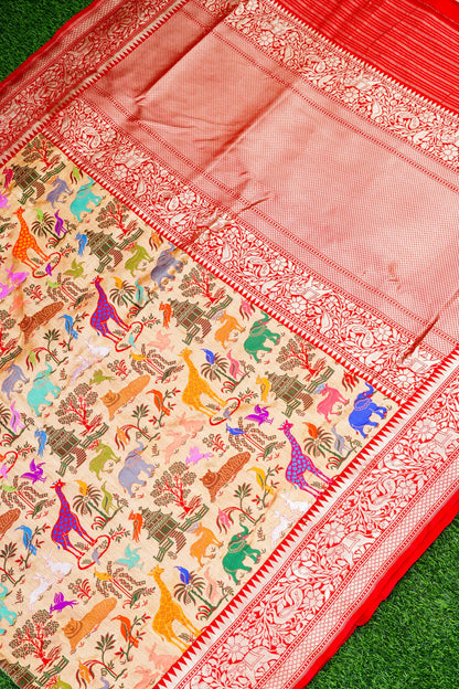 Handwoven Banarasi Katan Silk Kadwa Shikargah Saree