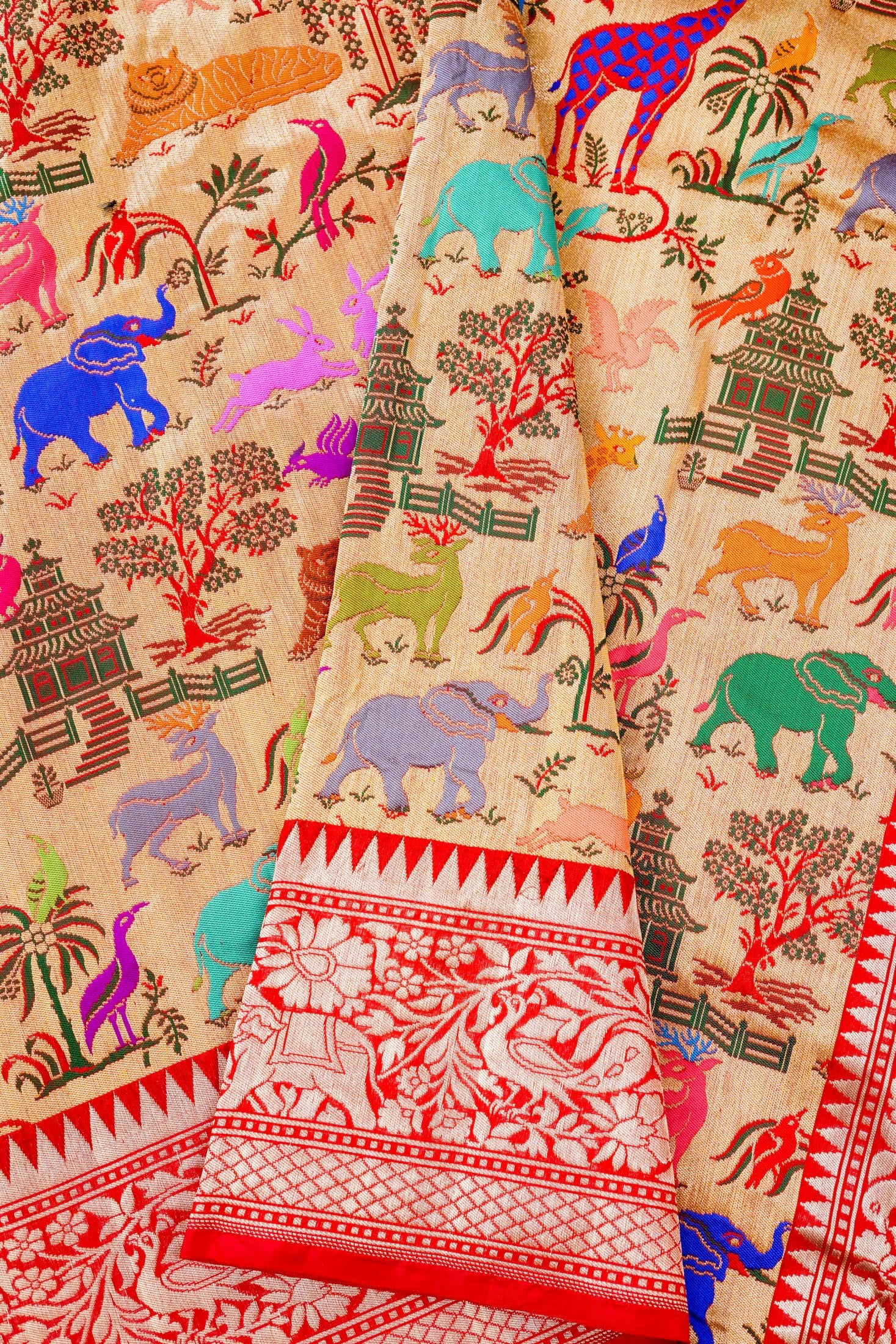Handwoven Banarasi Katan Silk Kadwa Shikargah Saree