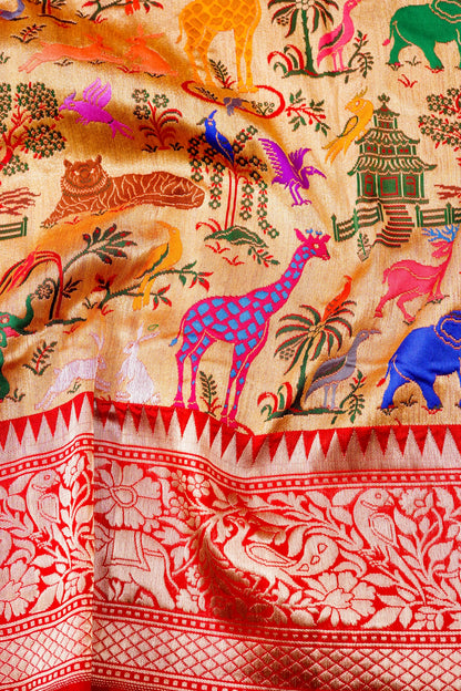 Handwoven Banarasi Katan Silk Kadwa Shikargah Saree