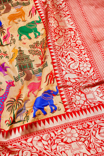 Handwoven Banarasi Katan Silk Kadwa Shikargah Saree