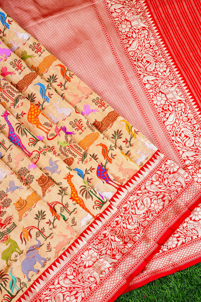 Handwoven Banarasi Katan Silk Kadwa Shikargah Saree