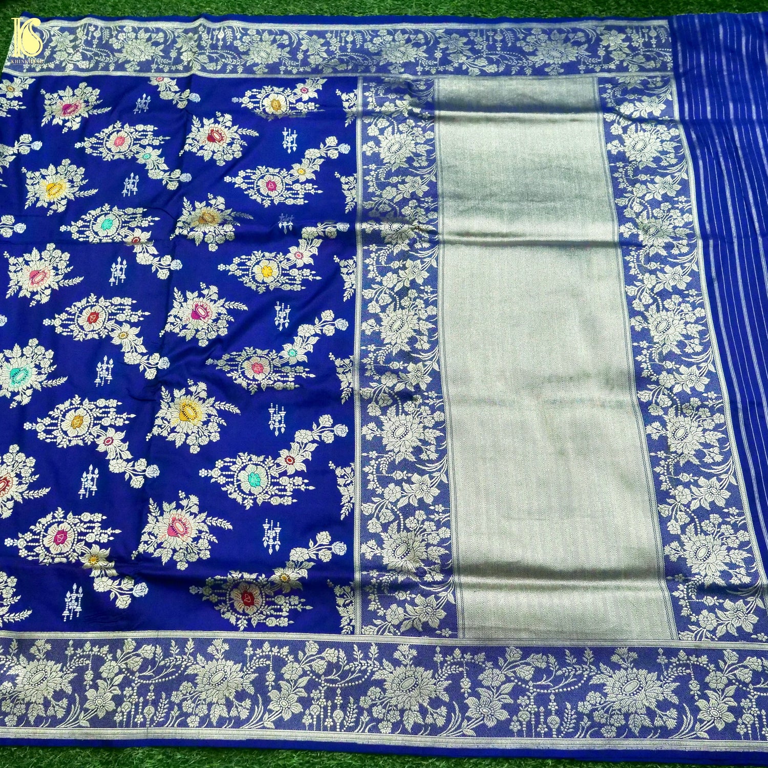 Banarasi Katan Silk Kadwa Jangla Handwoven Saree in Royal Blue