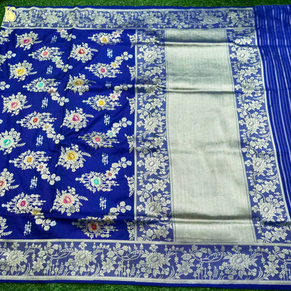 Banarasi Katan Silk Kadwa Jangla Handwoven Saree in Royal Blue