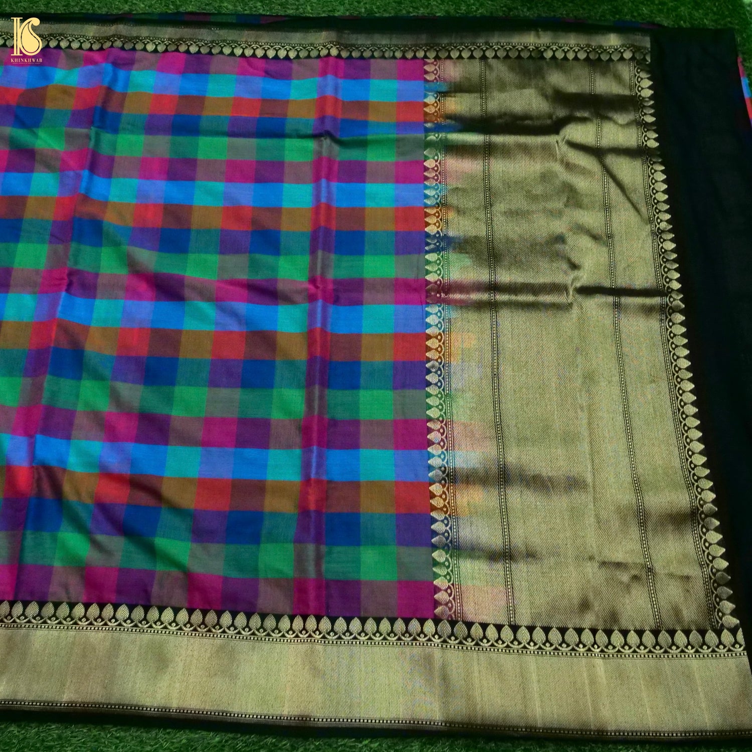 Banarasi Cotton Handwoven Saree in Multicolour Checks