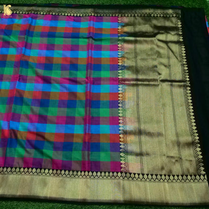 Banarasi Cotton Handwoven Saree in Multicolour Checks
