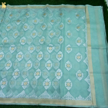 Banarasi Organza Silk Kadwa Handwoven Saree in Aqua Mint