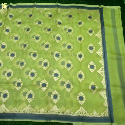 Banarasi Organza Silk Kadwa Handwoven Saree in Lime Green