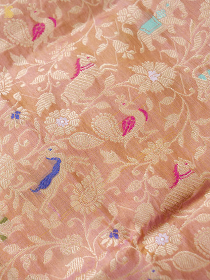 Handwoven Banarasi Katan Silk Shikargah Dupatta in Peach Gold
