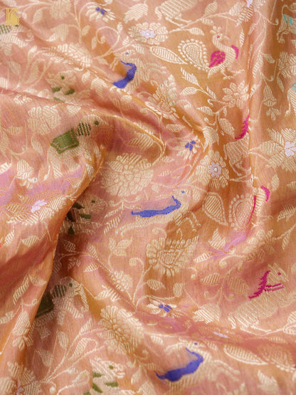 Handwoven Banarasi Katan Silk Shikargah Dupatta in Peach Gold