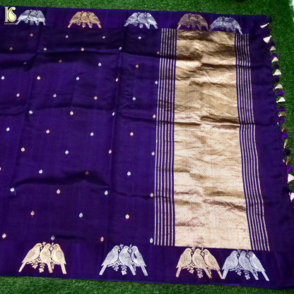 Banarasi Katan Silk Kadwa Bird Motif Handwoven Saree in Royal Purple