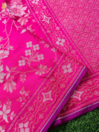 Banarasi Katan Silk Jamdani Saree in Rani Pink