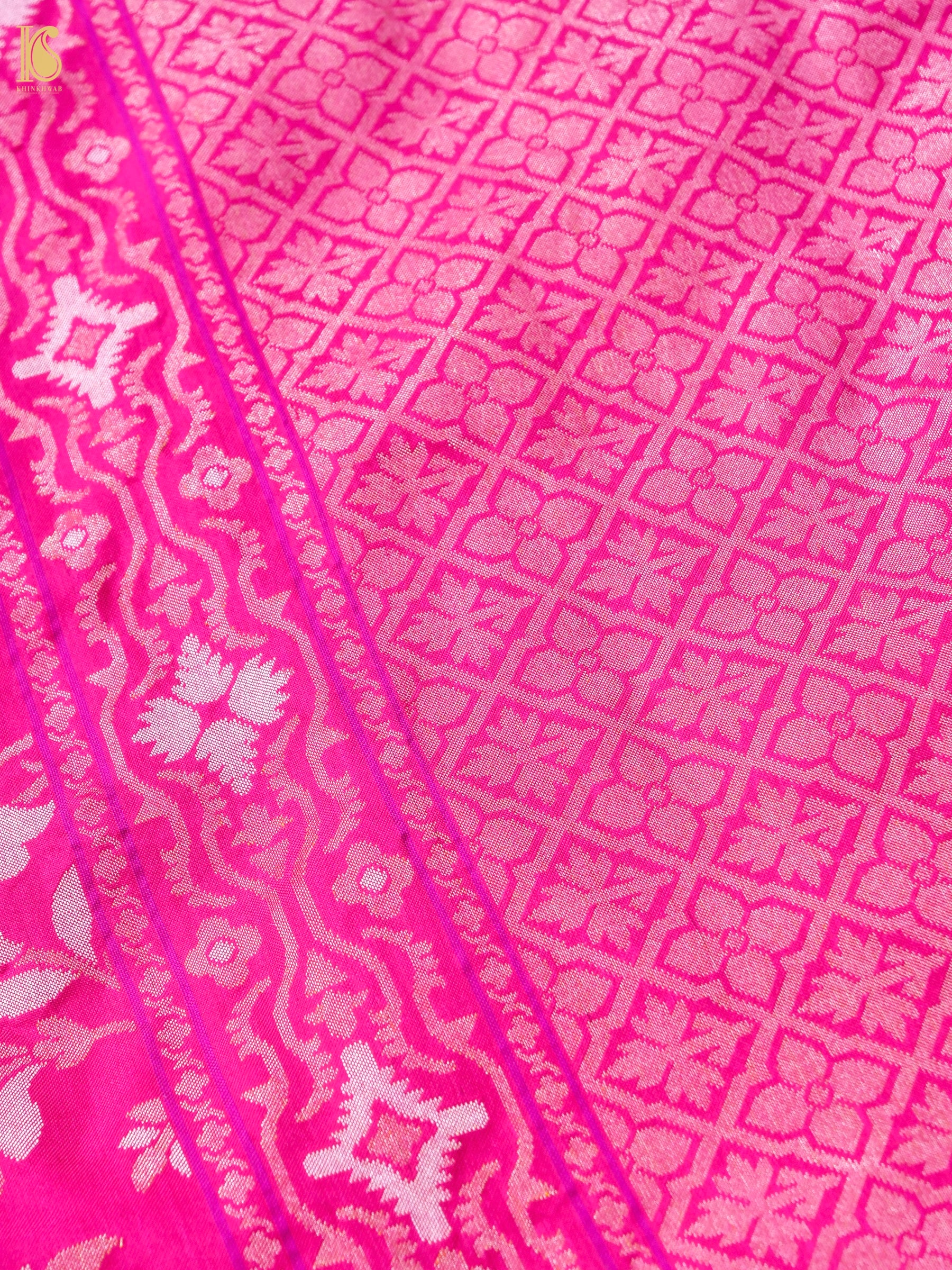Banarasi Katan Silk Jamdani Saree in Rani Pink