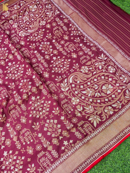 Banarasi Katan Silk Jamdani Saree in Wine Maroon