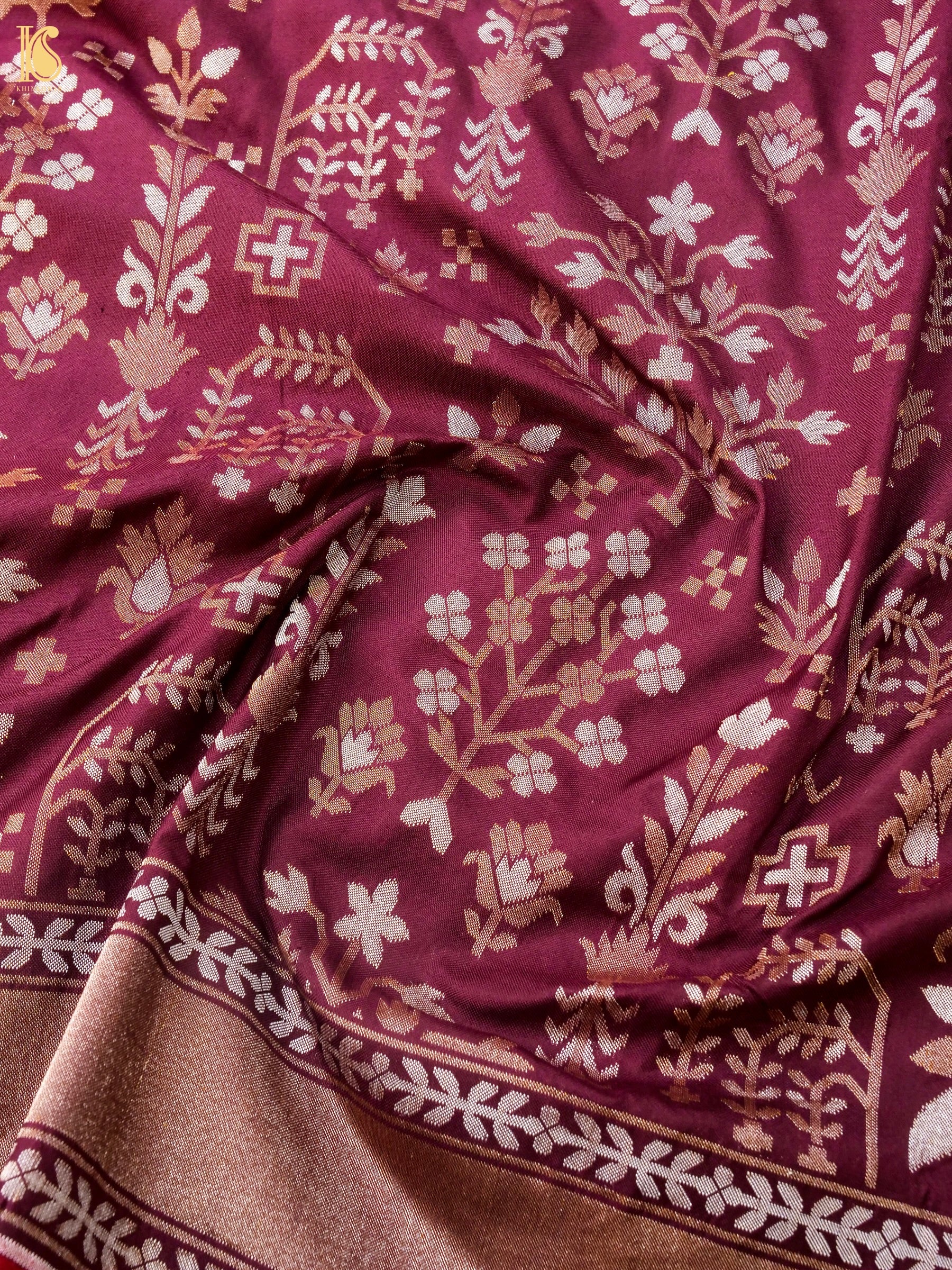 Banarasi Katan Silk Jamdani Saree in Wine Maroon
