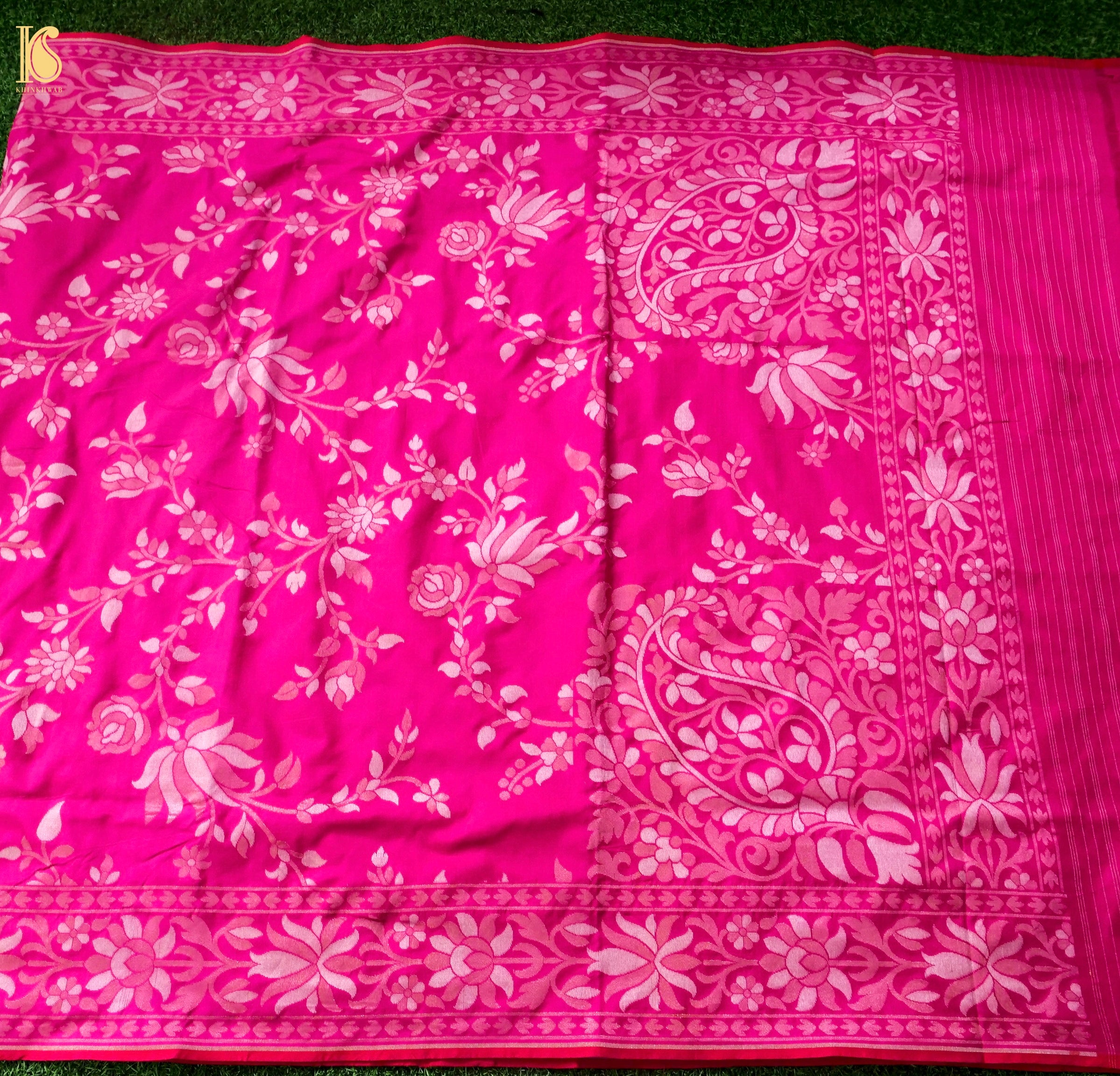 Banarasi Katan Silk Jamdani Saree in Rani Pink