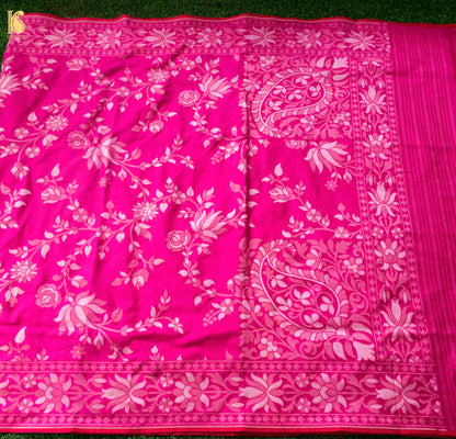 Banarasi Katan Silk Jamdani Saree in Rani Pink