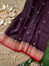 Khinkhwab handwoven Banarasi Tussar silk booti saree in aubergine with intricate motifs