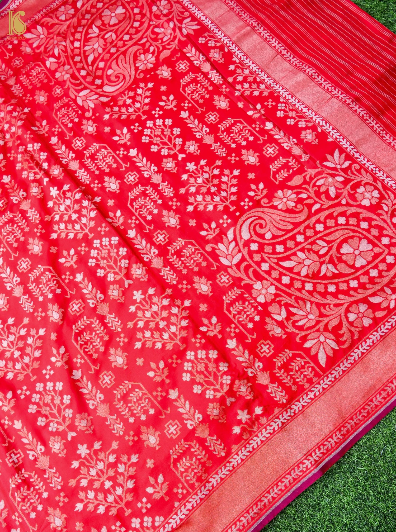 Banarasi Katan Silk Jamdani Saree in Tomato Red