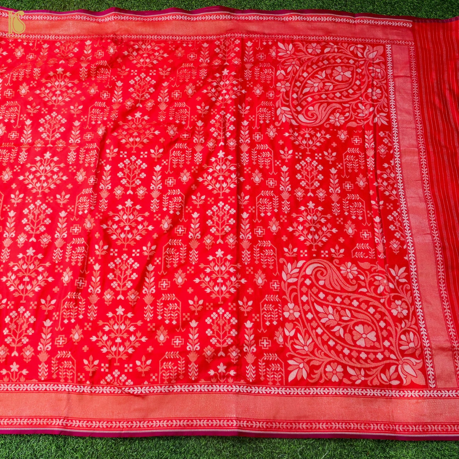 Banarasi Katan Silk Jamdani Saree in Tomato Red