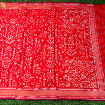 Banarasi Katan Silk Jamdani Saree in Tomato Red