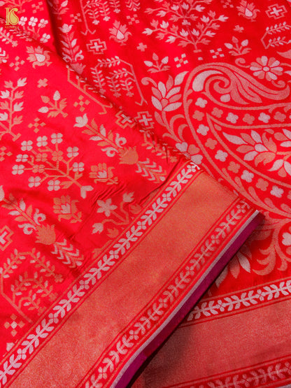 Banarasi Katan Silk Jamdani Saree in Tomato Red