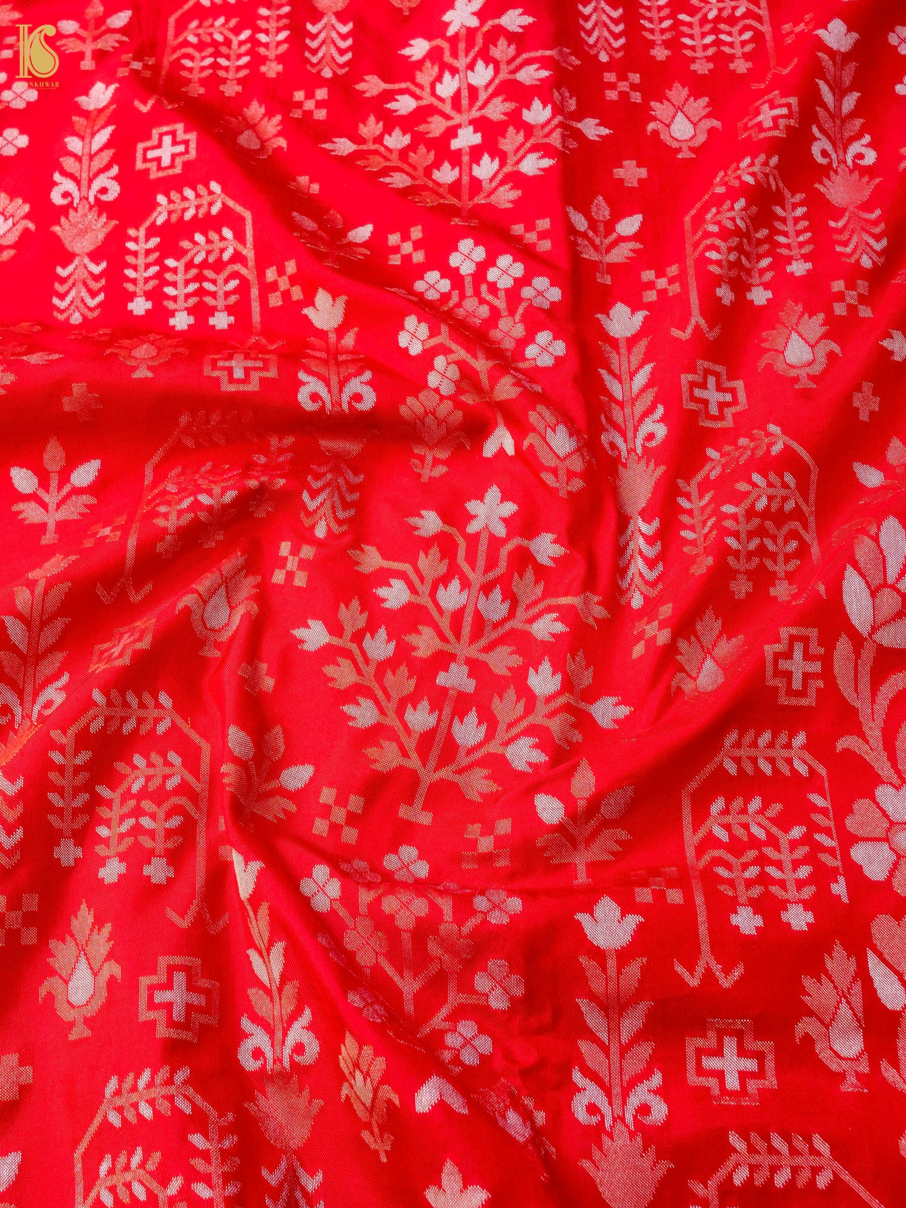 Banarasi Katan Silk Jamdani Saree in Tomato Red