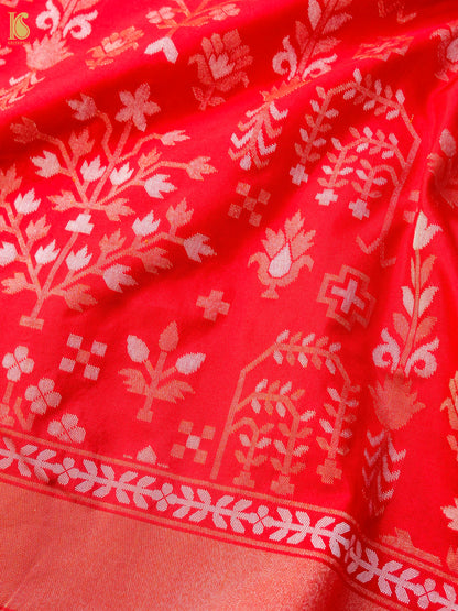Banarasi Katan Silk Jamdani Saree in Tomato Red
