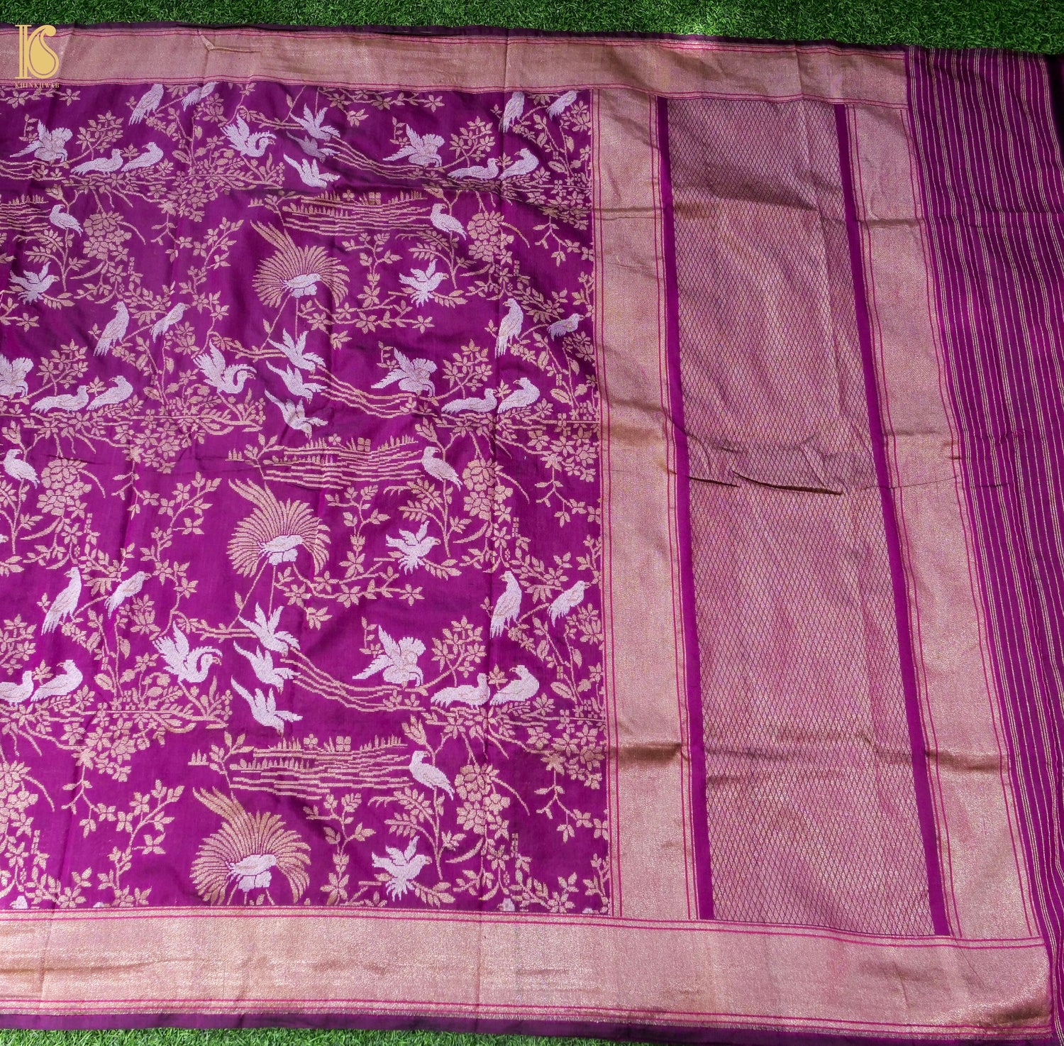 Handwoven Banarasi Katan Silk Dupatta in Mulberry Purple - Bulbul