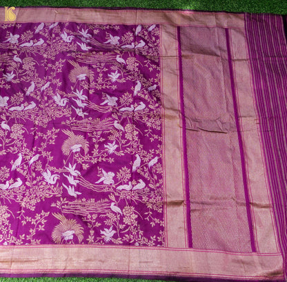 Handwoven Banarasi Katan Silk Dupatta in Mulberry Purple - Bulbul