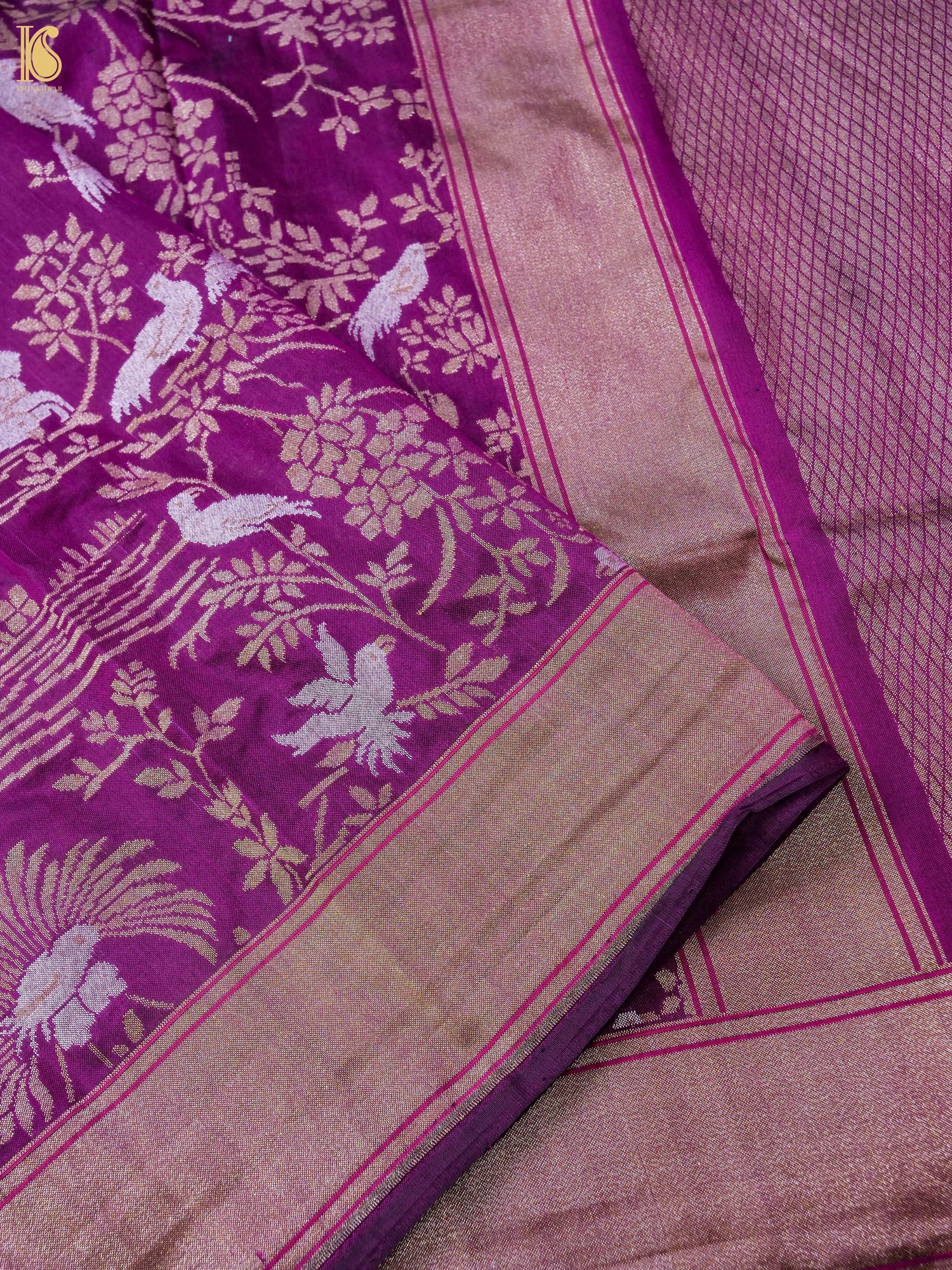 Handwoven Banarasi Katan Silk Dupatta in Mulberry Purple - Bulbul
