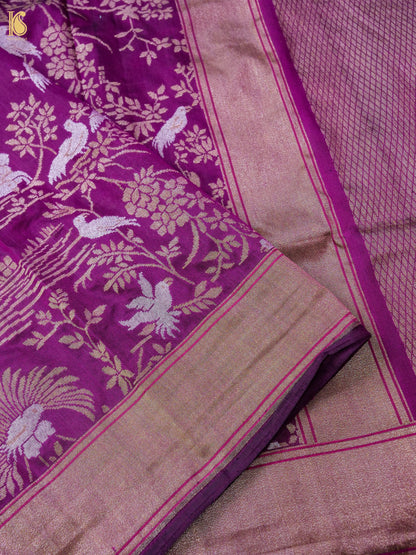Handwoven Banarasi Katan Silk Dupatta in Mulberry Purple - Bulbul