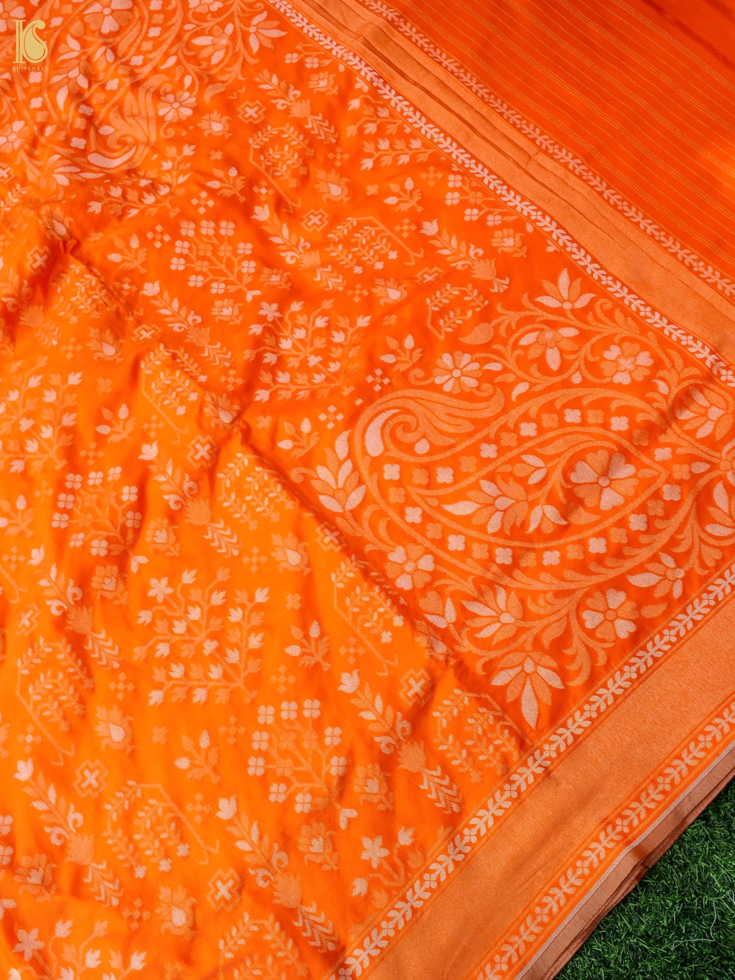 Banarasi Katan Silk Jamdani Saree in Saffron Orange
