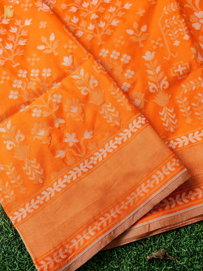 Banarasi Katan Silk Jamdani Saree in Saffron Orange