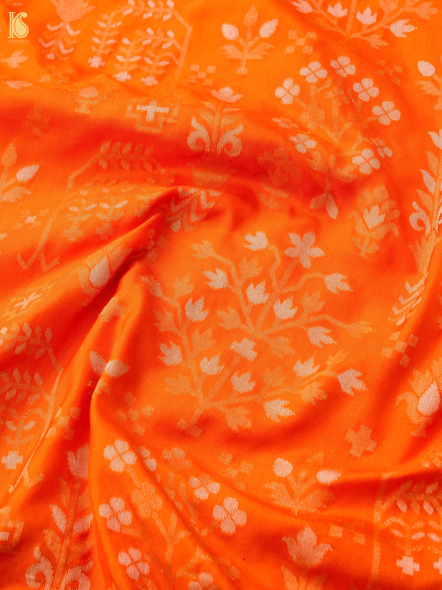 Banarasi Katan Silk Jamdani Saree in Saffron Orange